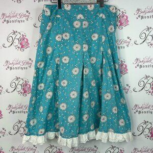 Kenzie skirt ruffle frilly white flowers Teal Floral Midi Skirt with White Trim